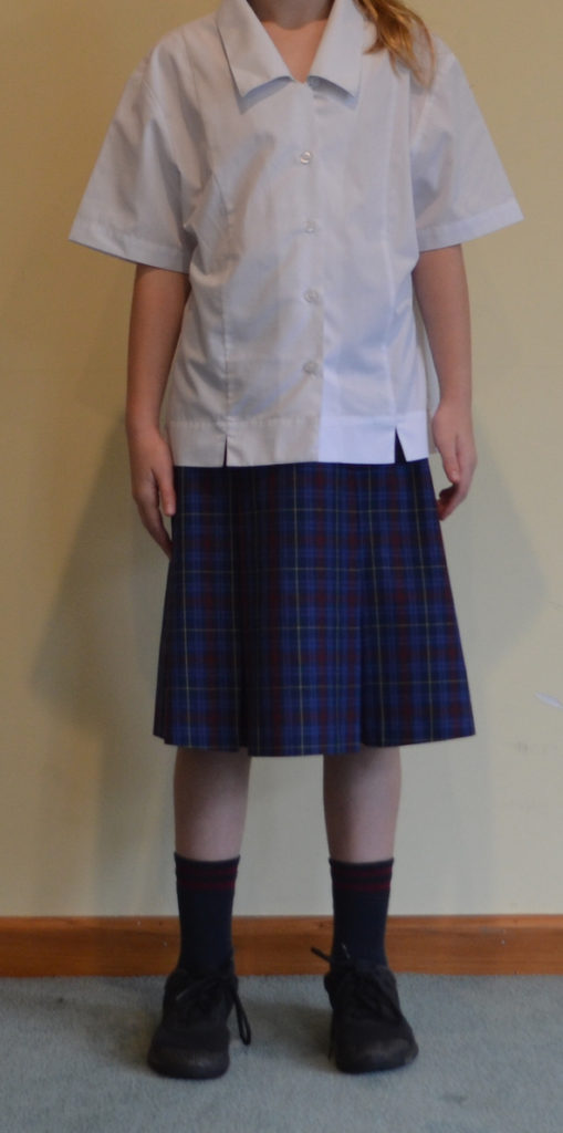 Summer skirt with white short-sleeved shirt